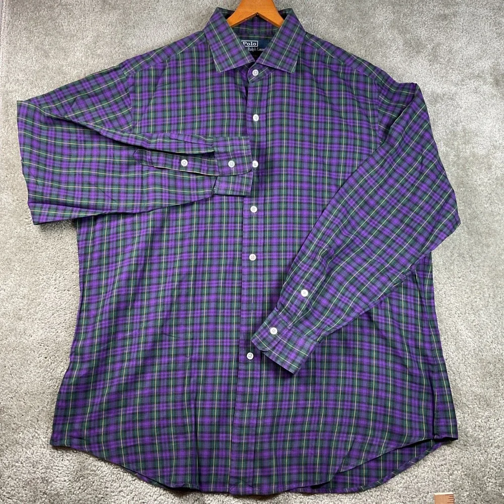 Polo Ralph Lauren Button Down Mens XL Purple Green Plaid Fair Regent Classic Fit
